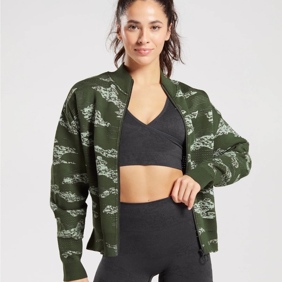 Gymshark Jackets & Blazers - Gymshark Olive Camouflage Bomber Jacket Medium